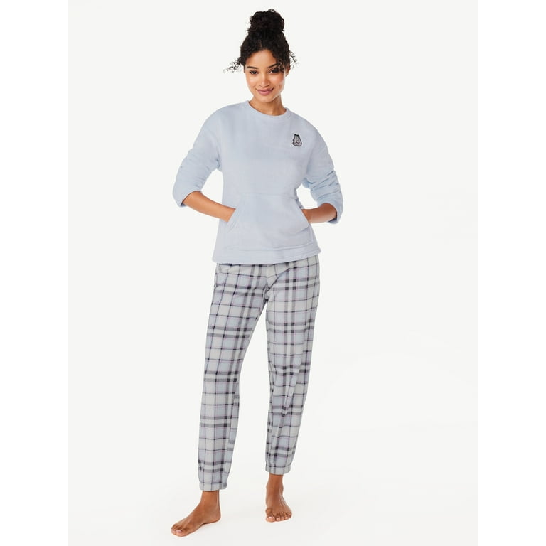 Joyspun Women’s Plush Hooded Top and Pants, 2-Piece Pajama Set, Sizes XS to  3X