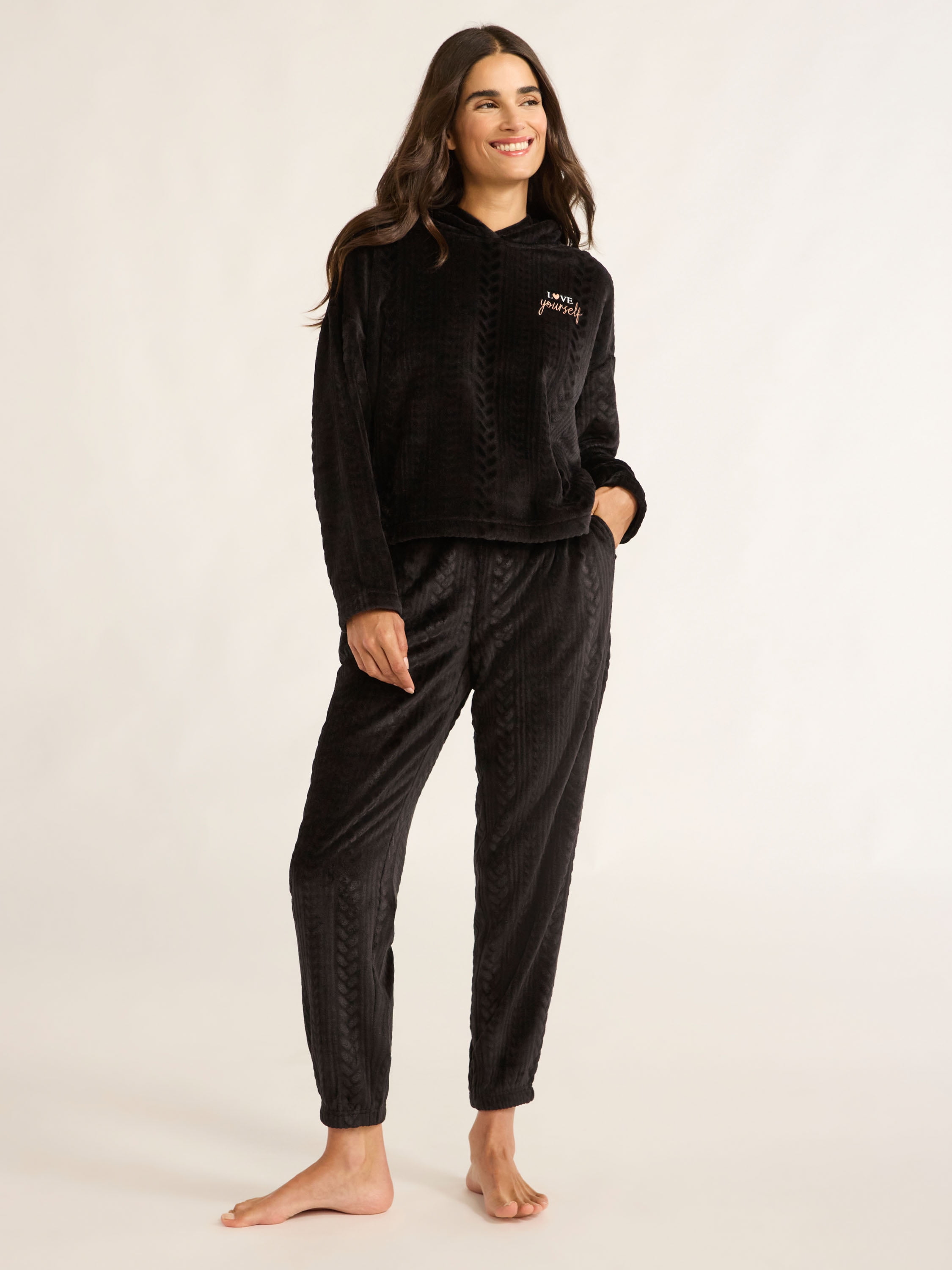 Joyspun Women's Plush Hoodie and Joggers Pajama Set, 2-Piece, Size XS-3X