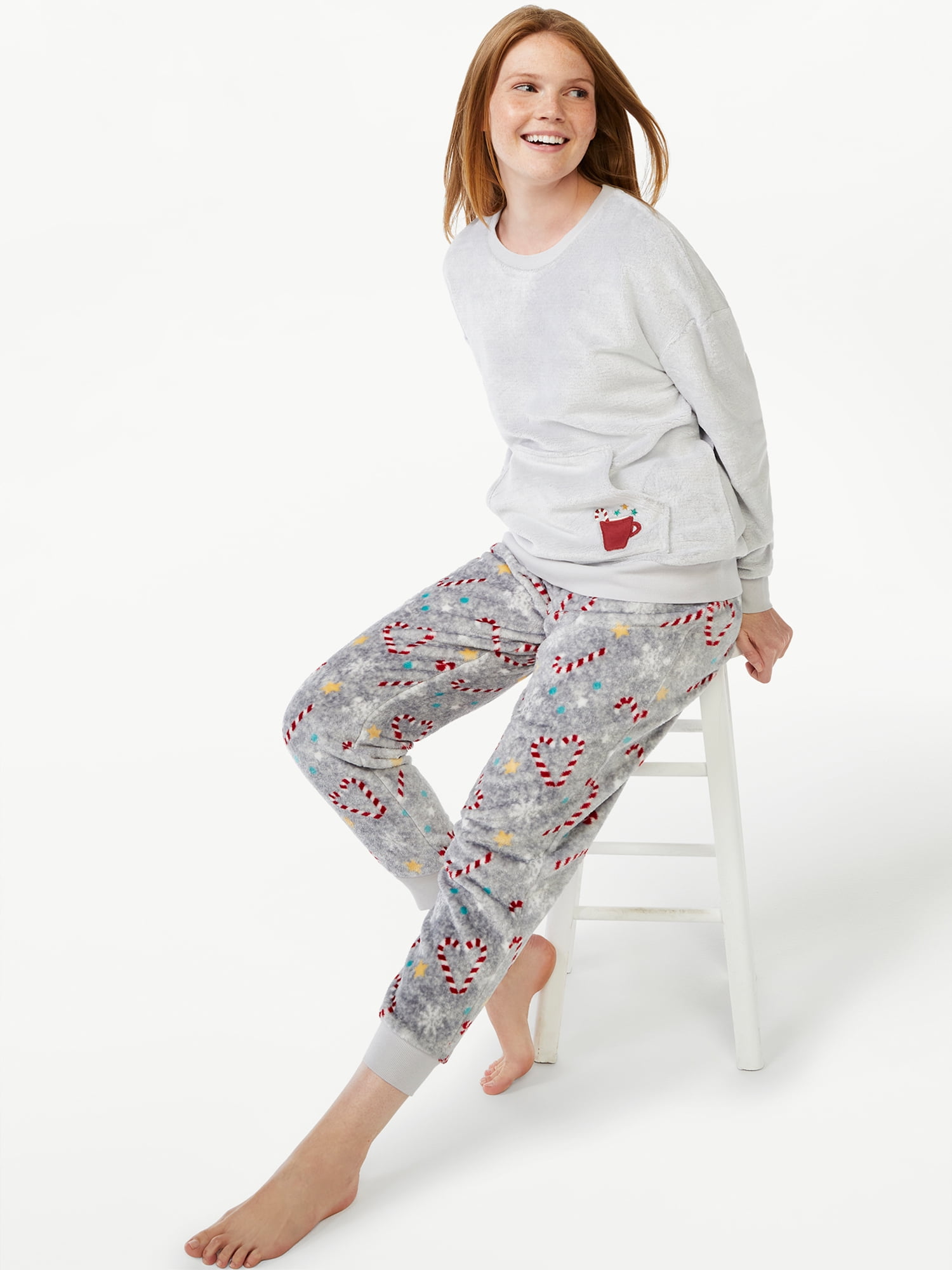 Joyspun Women's Long Sleeve Flannel Sleep Top and Pants Pajama Set,  2-Piece, Sizes XS to 3X 