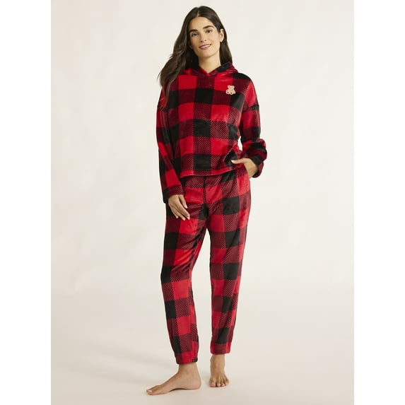 Joyspun Women's Plush Pajama Set, 2-piece, Size XS to 3X