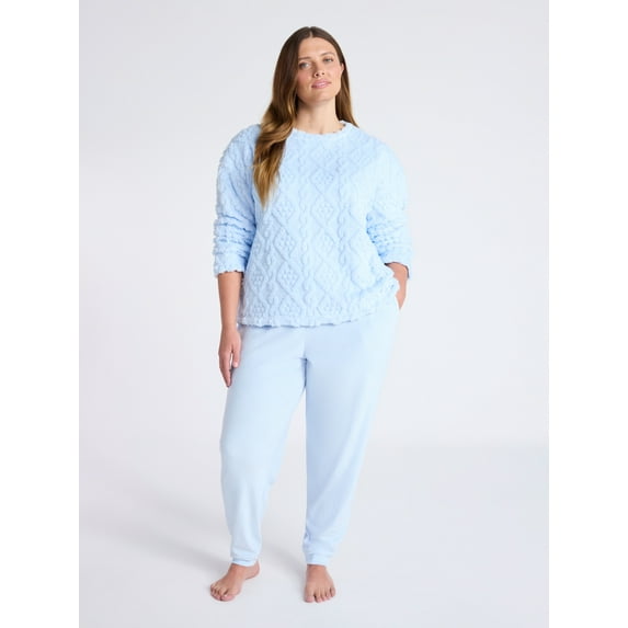 Joyspun Women's Plush Long Sleeve Top and Joggers Pajama Set, 2-Piece, Size XS-3X