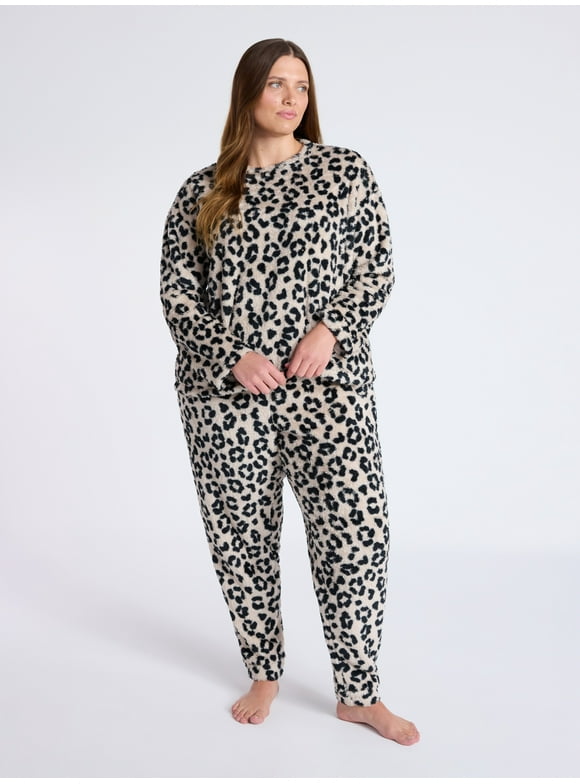Women's Plush Long Sleeve Top and Pants Pajama Set, 2-Piece, Size XS-3X