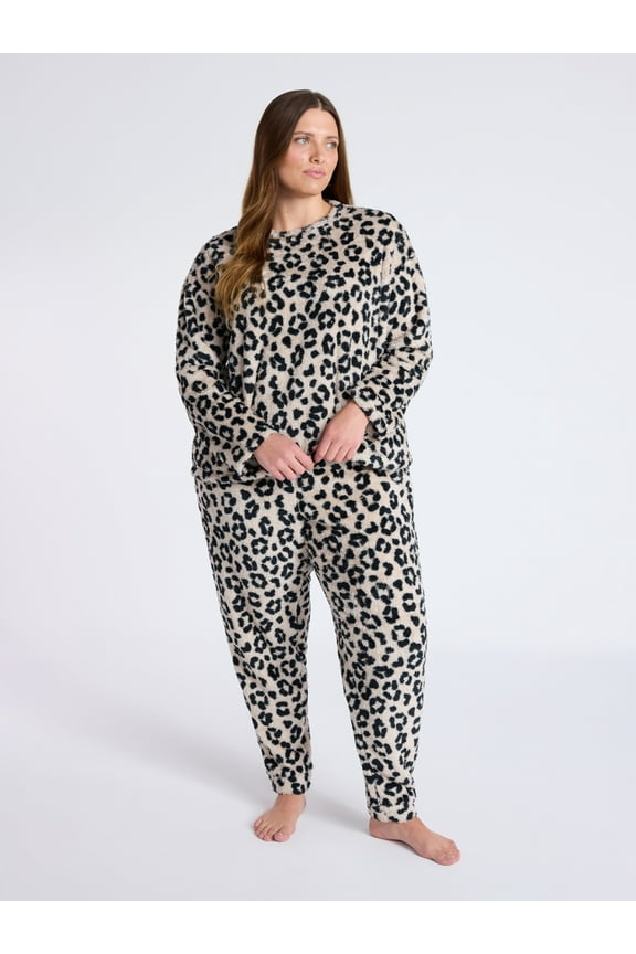 Women's Plush Long Sleeve Top and Pants Pajama Set, 2-Piece, Size XS-3X