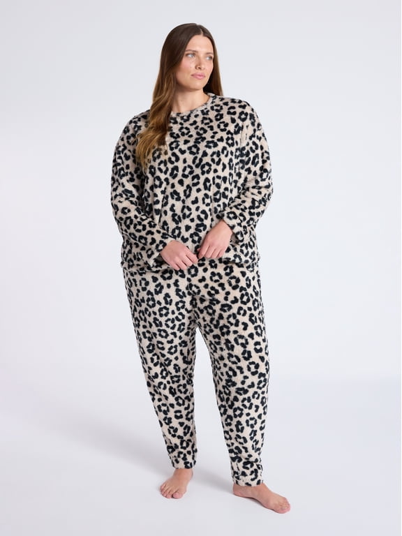 Women's Plush Long Sleeve Top and Pants Pajama Set, 2-Piece, Size XS-3X