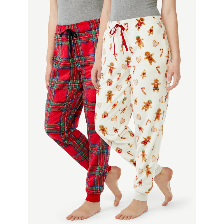 Joyspun Women's Plush Sleep Pants, 2-Pack, Sizes up to 3X