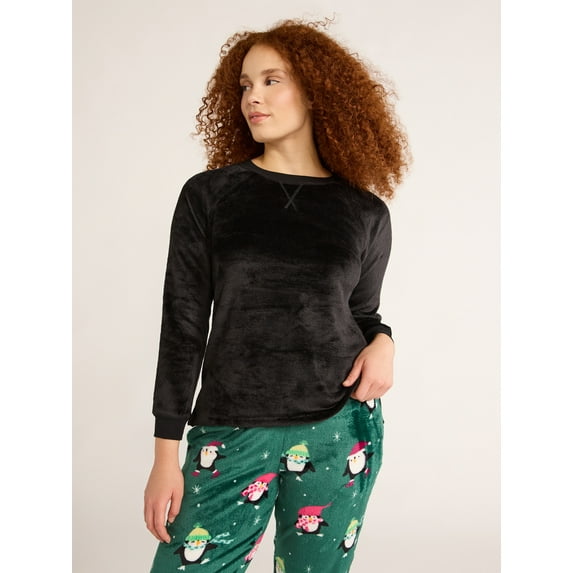 Joyspun Women's Plush Sleep Top with Long Sleeves, Sizes XS-3X
