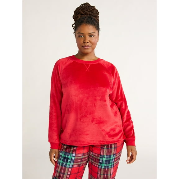 Joyspun Women's Plush Sleep Top with Long Sleeves, Sizes XS-3X