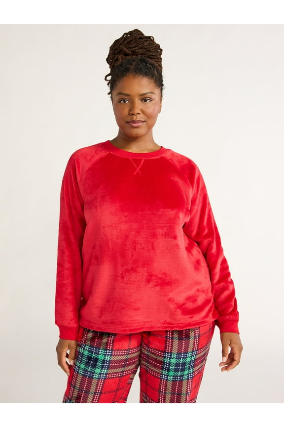 Women's Plush Sleep Top with Long Sleeves, Sizes XS-3X