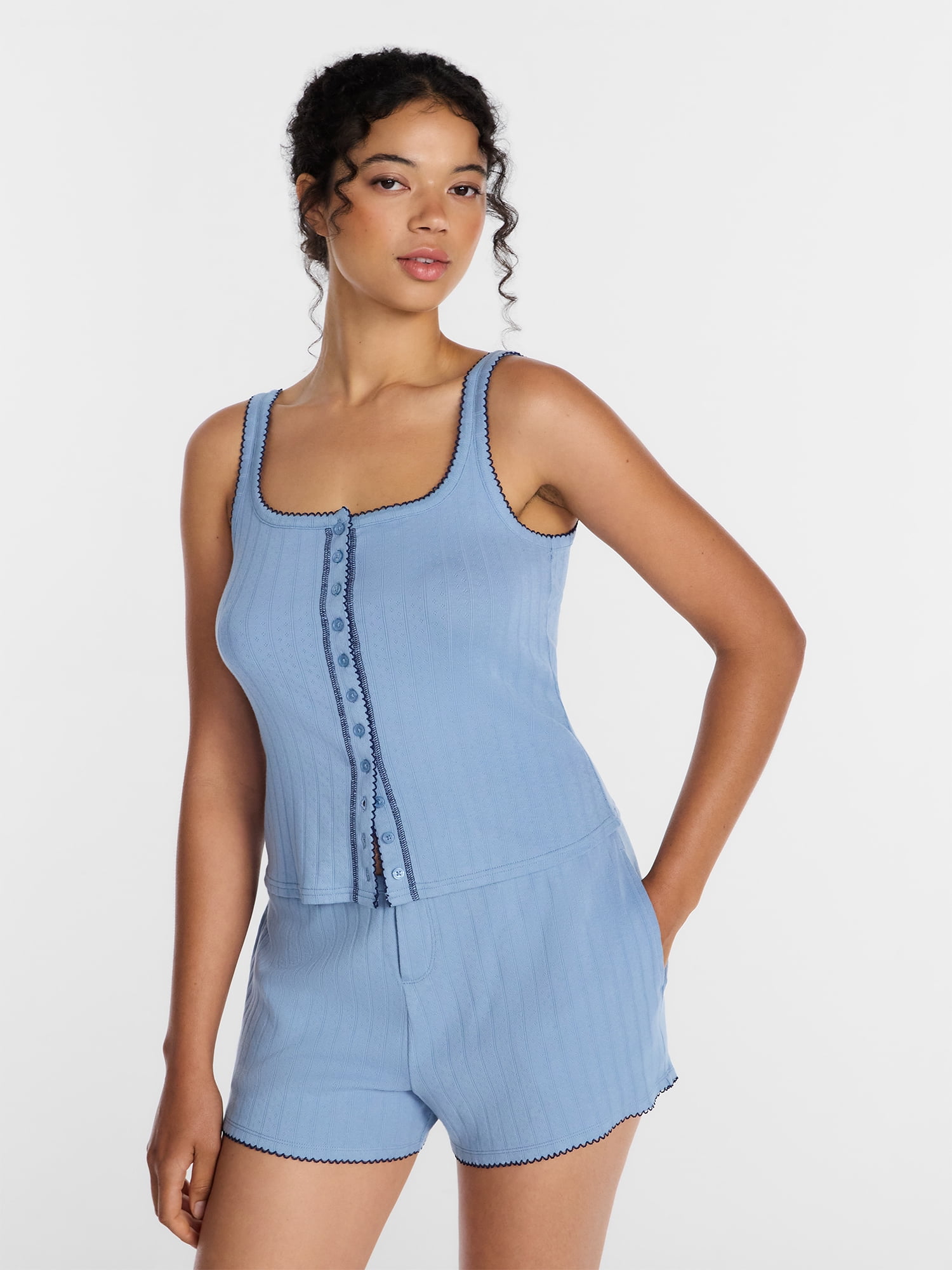 Joyspun Women's Pointelle Tank Top and Shorts Pajama Set, 2-Piece, Sizes XS-3X