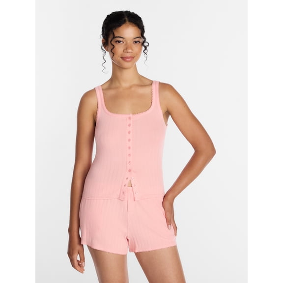 Joyspun Women's Pointelle Tank Top and Shorts Pajama Set, 2-Piece, Sizes XS-3X