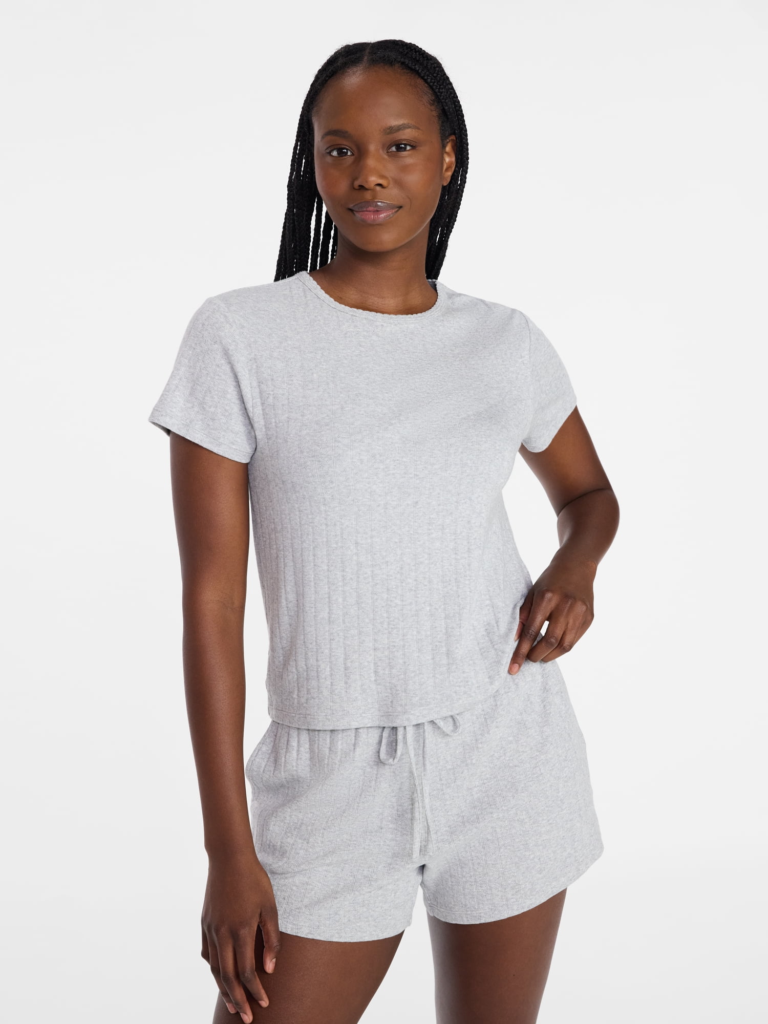 Joyspun Women’s Pointelle Knit Short Sleeve Sleepwear Tee, Sizes XS-3X