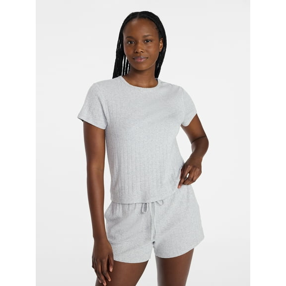 Joyspun Women’s Pointelle Knit Short Sleeve Sleepwear Tee, Sizes XS-3X
