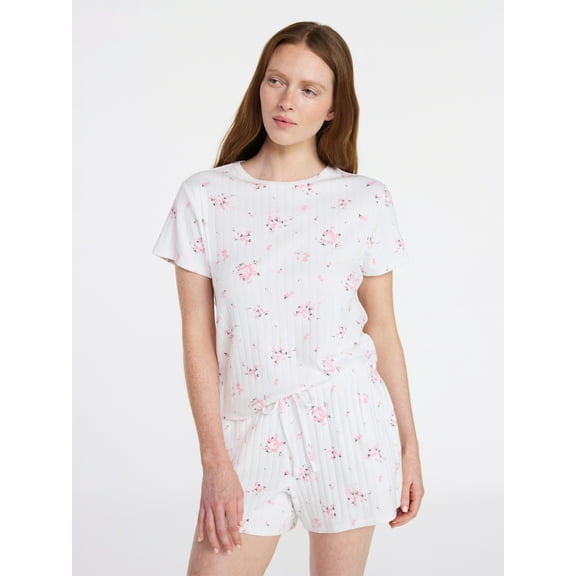 Joyspun Women’s Pointelle Knit Short Sleeve Sleepwear Tee, Sizes XS-3X