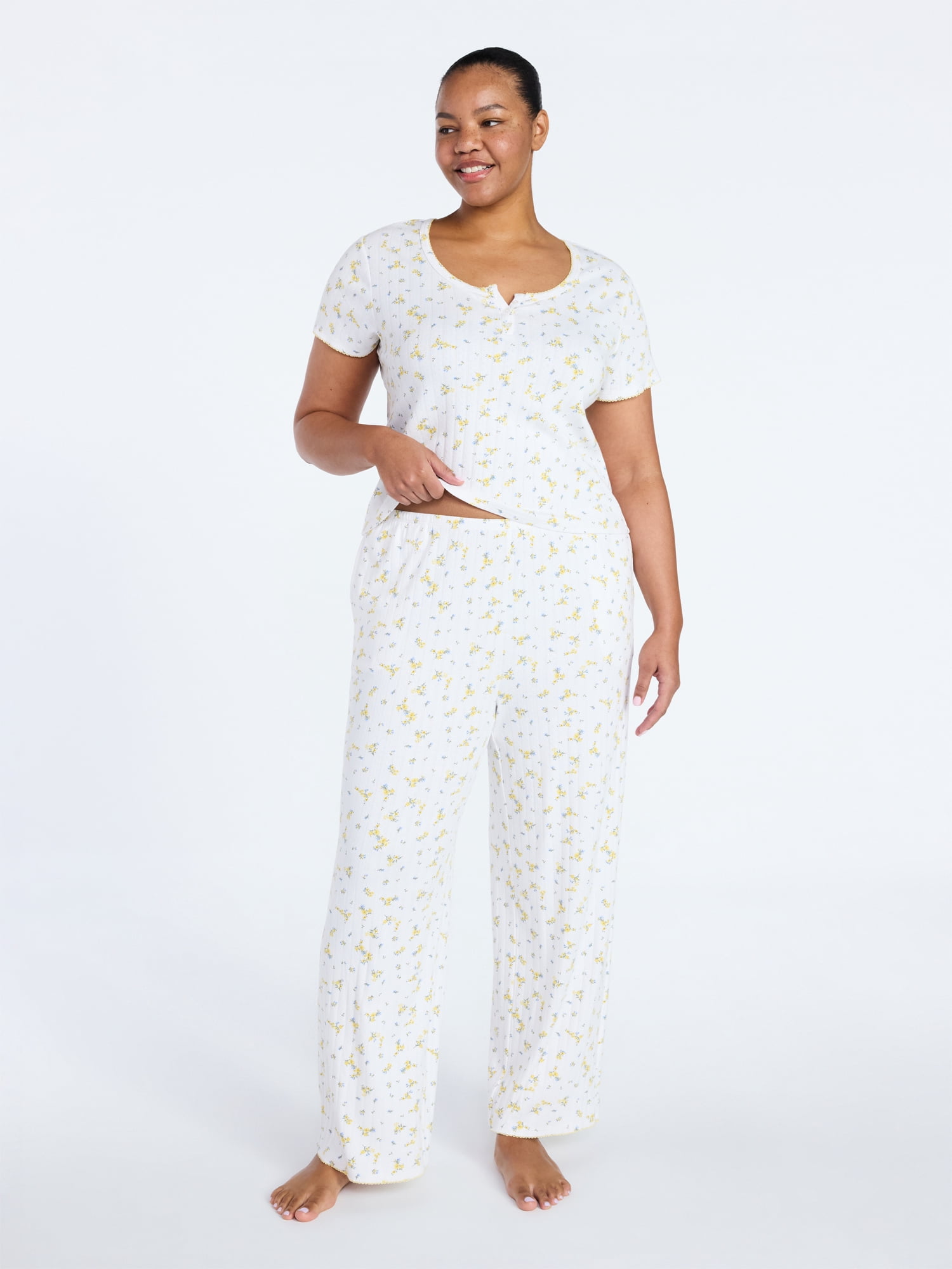 Joyspun Women’s Pointelle Knit Sleepwear Pants, 30'' Inseam, Sizes XS-3X