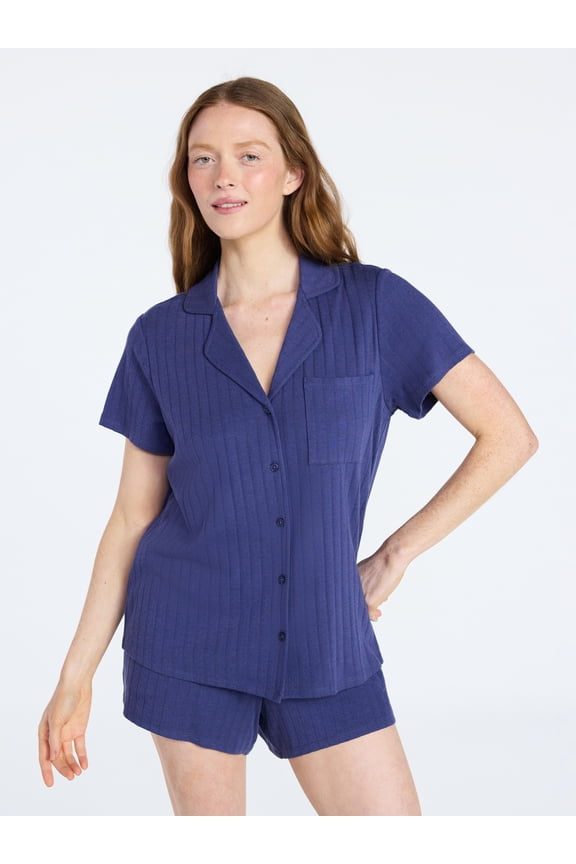 Women’s Pointelle Knit Notch Top and Shorts Pajama Set, 2-Piece, Sizes XS-3X