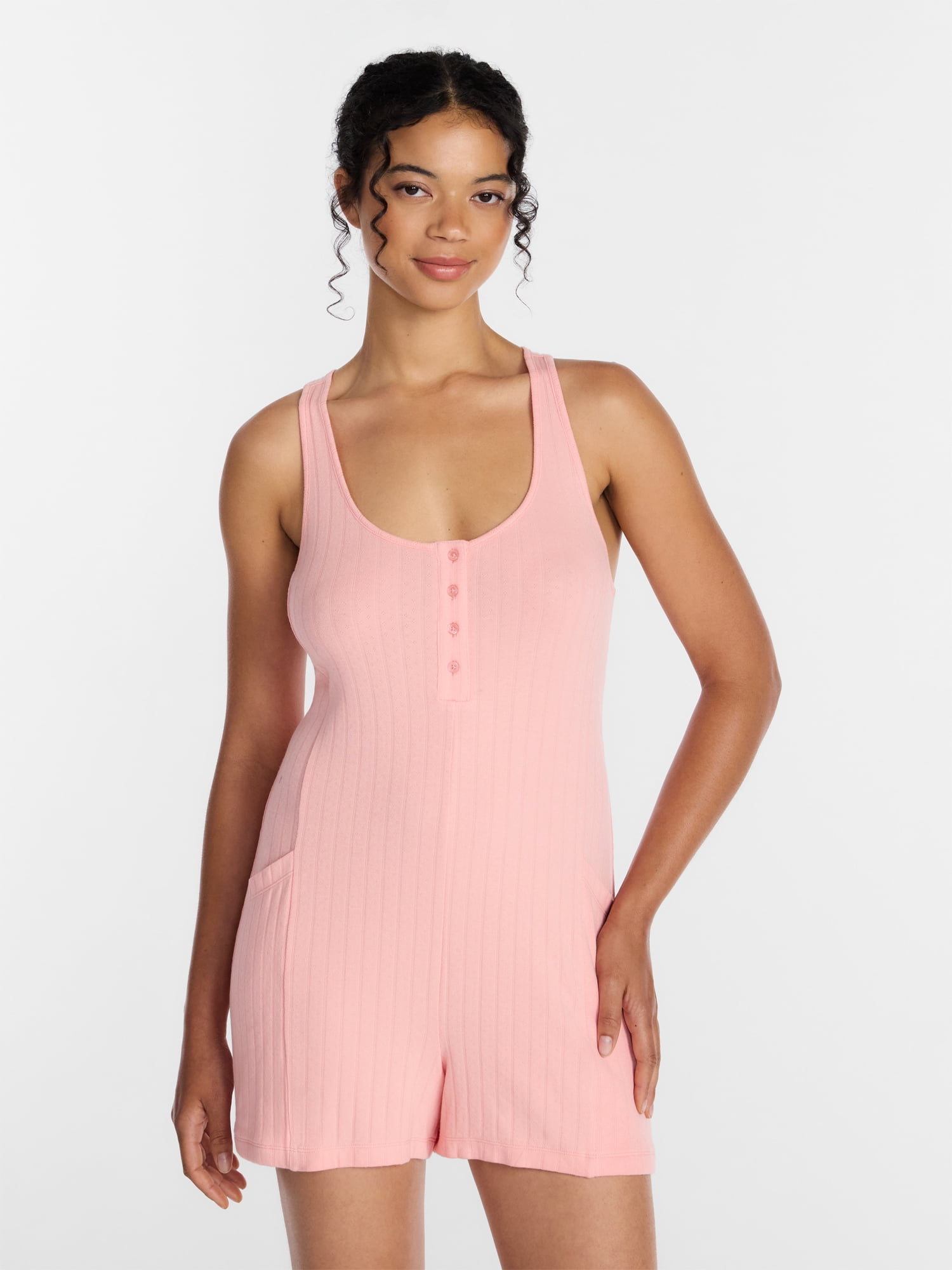 Joyspun Women's Pointelle Sleepwear Romper, Sizes XS-3X