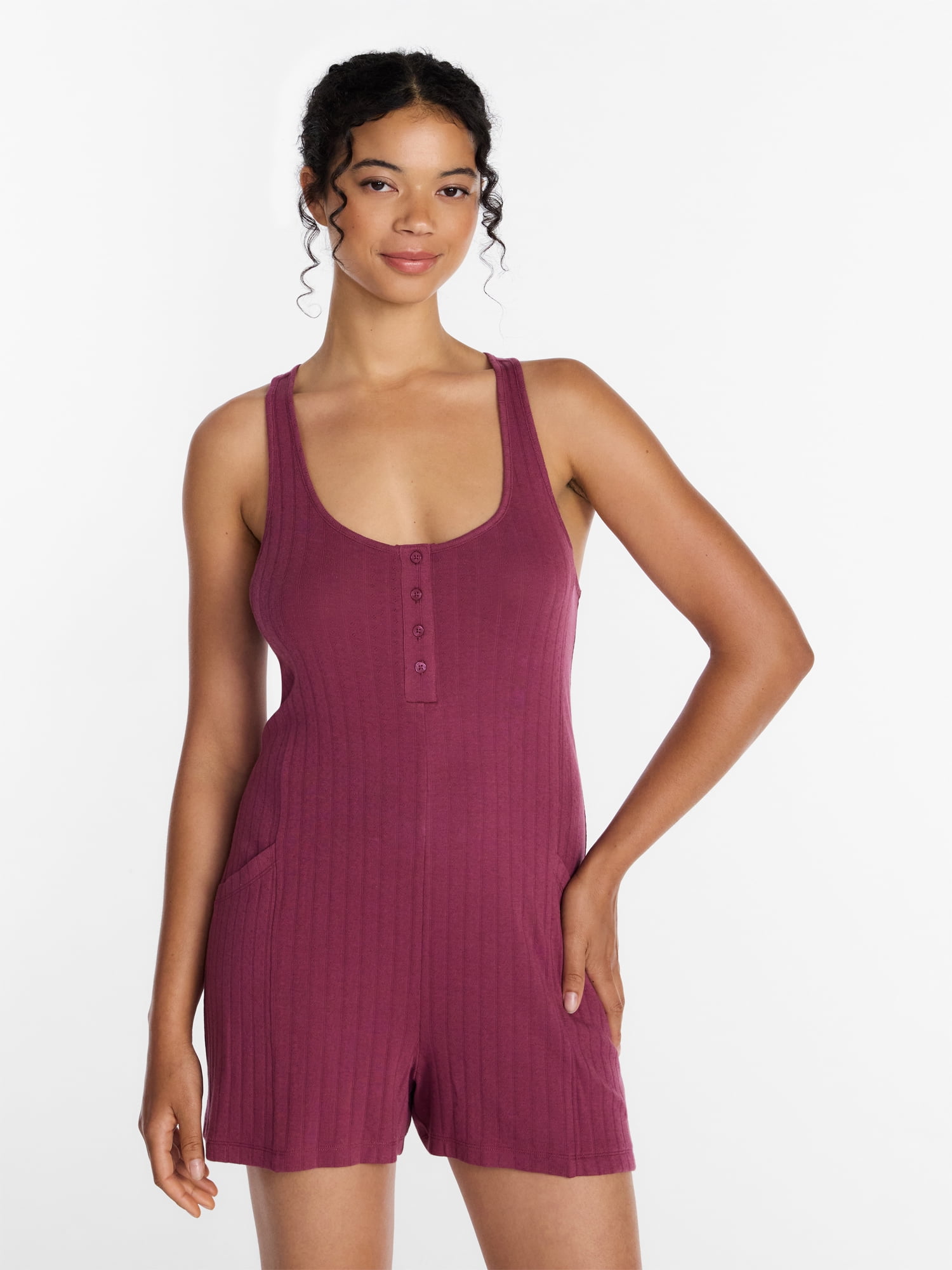Joyspun Women's Pointelle Sleepwear Romper, Sizes XS-3X