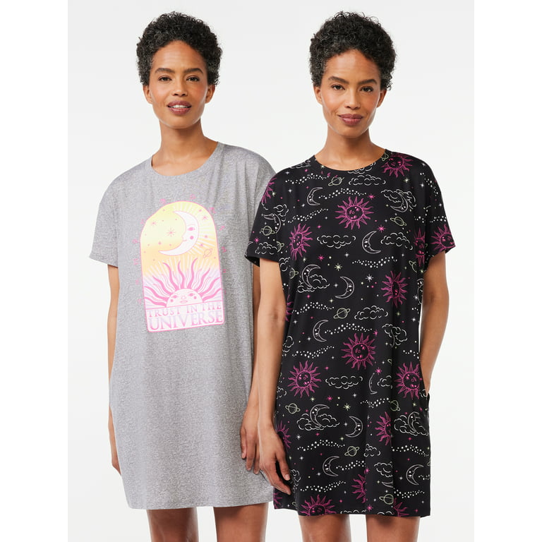 Joyspun Women's Print Sleepshirt with Pockets, 2-Pack, Sizes S/M