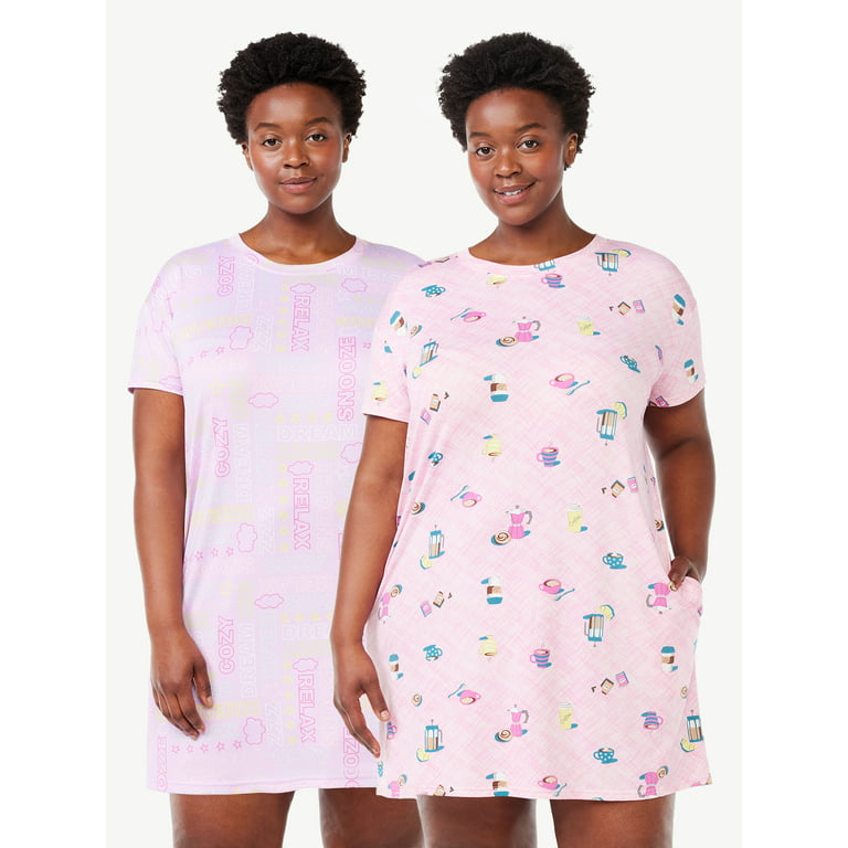 Joyspun Women's Print Sleepshirt with Pockets, 2-Pack, Sizes S/M