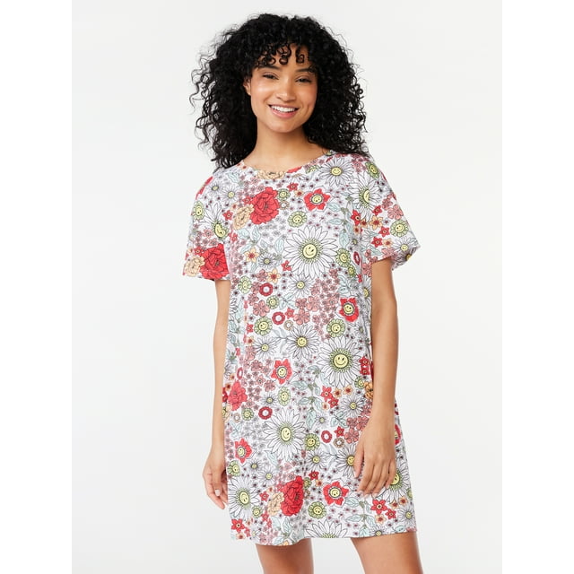 Joyspun Women's Print Sleepshirt with Pockets, Sizes S/M to 2X/3X