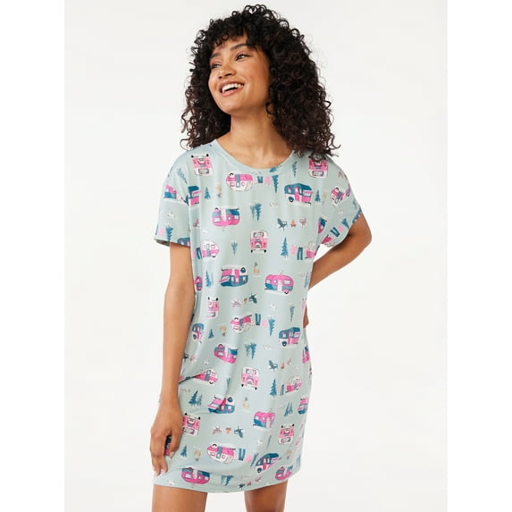 Joyspun Women's Print Sleepshirt with Pockets, Sizes S/M to 2X/3X