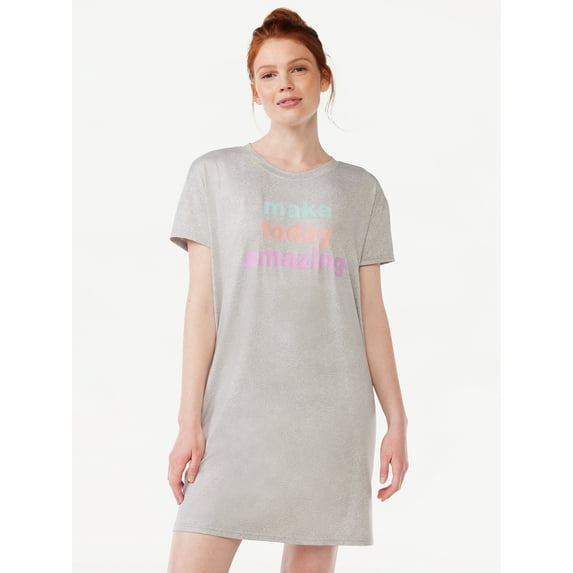 Joyspun Women's Print Sleepshirt with Pockets, Sizes S/M to 2X/3X