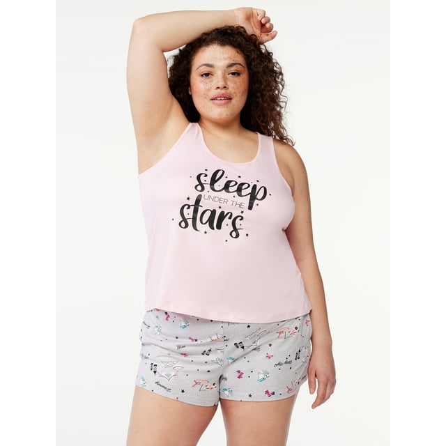 Joyspun Women's Print Tank Top and Shorts Pajama Set, 2Piece, Sizes S