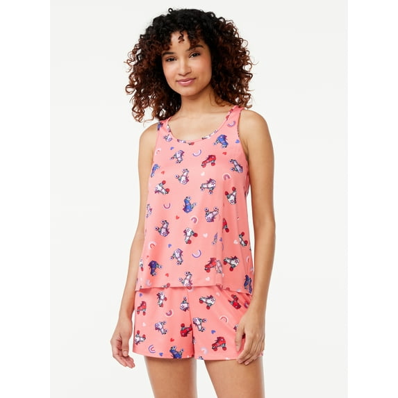 Joyspun Women's Print Tank Top and Shorts Pajama Set, 2-Piece, Sizes S to 3X