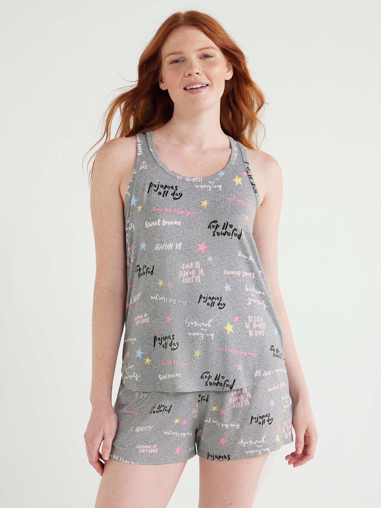 Joyspun Women's Print Tank Top and Shorts Pajama Set, 2Piece, Sizes S