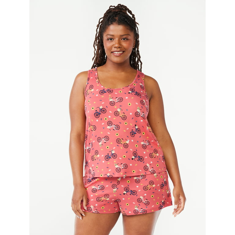 Joyspun Women's Print Tank Top and Shorts Pajama Set, 2-Piece