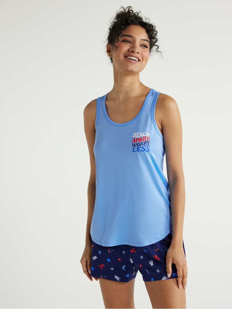 Joyspun Women's Print Tank Top and Shorts Pajama Set, 2-Piece