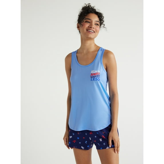 Joyspun Women's Print Tank Top and Shorts Pajama Set, 2-Piece, Sizes S to 3X