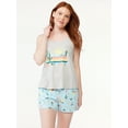 Joyspun Women's Print Tank Top and Shorts Pajama Set, 2Piece, Sizes S