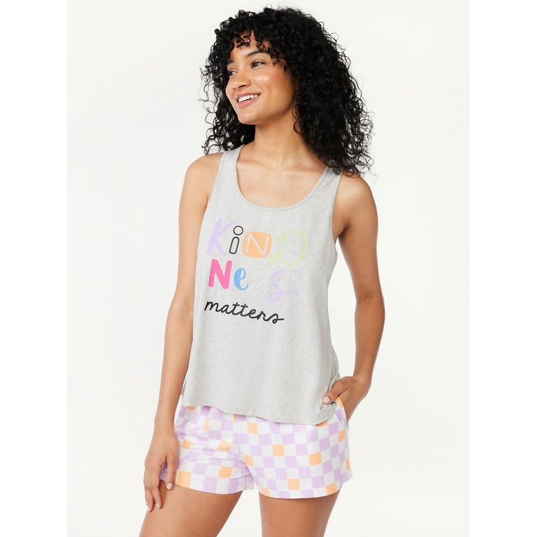 Joyspun Women's Print Tank Top and Shorts Pajama Set, 2-Piece, Sizes S to 3X