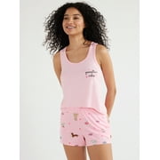 Joyspun Women's Print Tank Top and Shorts Pajama Set, 2-Piece, Sizes S to 3X