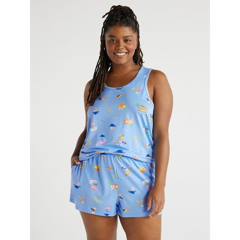 Joyspun Women's Print Tank Top and Shorts Pajama Set, 2-Piece, Sizes S to  3X 