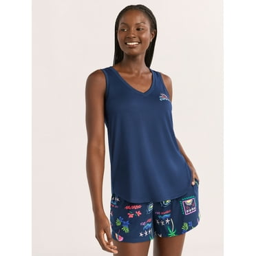 Joyspun Women's Printed Tank Top and Shorts Pajama Set, 2-Piece, Sizes XS-3X