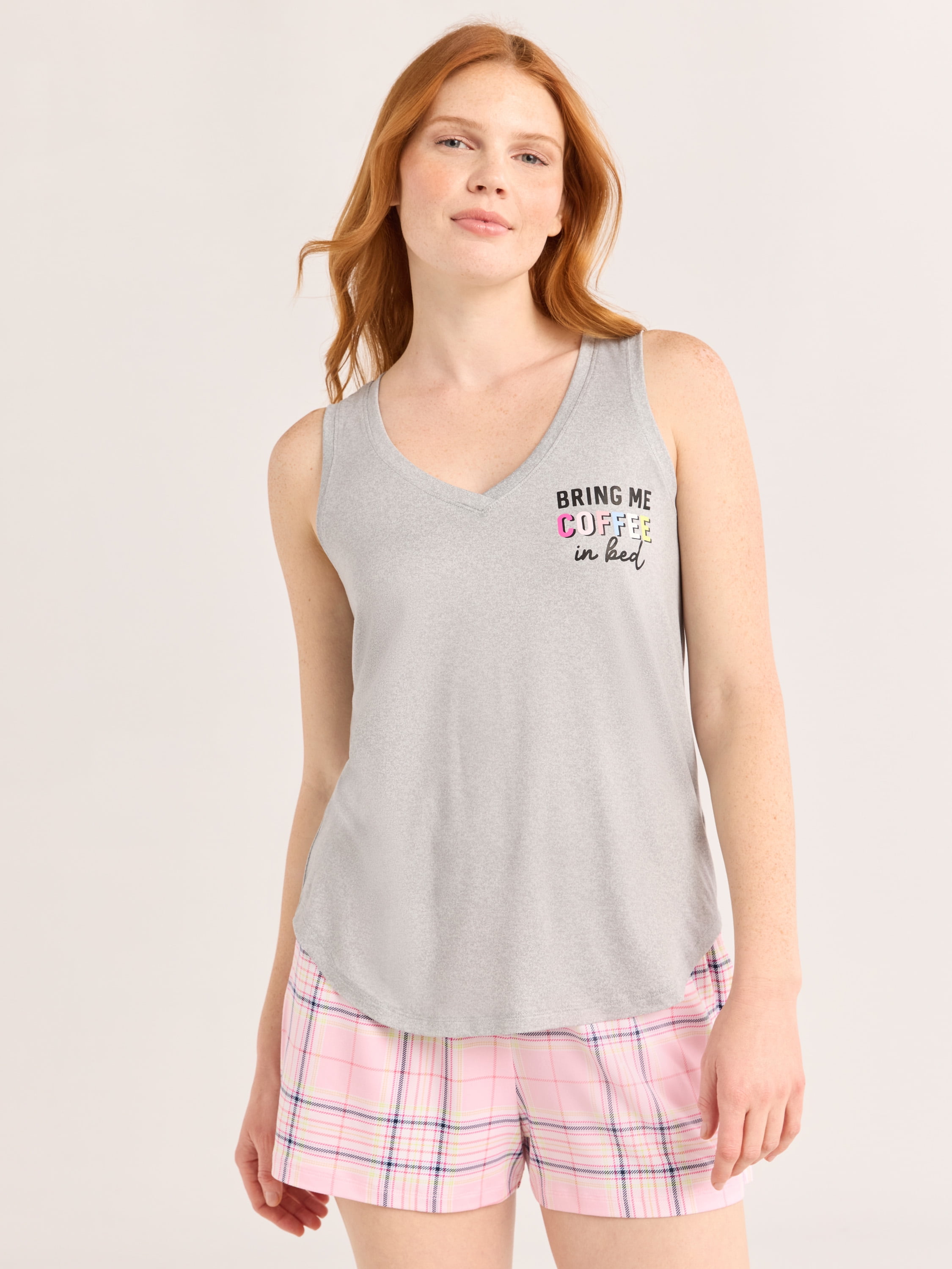 Joyspun Women's Printed Tank Top and Shorts Pajama Set, 2-Piece, Sizes XS-3X
