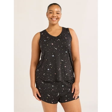Joyspun Women's Printed Tank Top and Shorts Pajama Set, 2-Piece, Sizes XS-3X