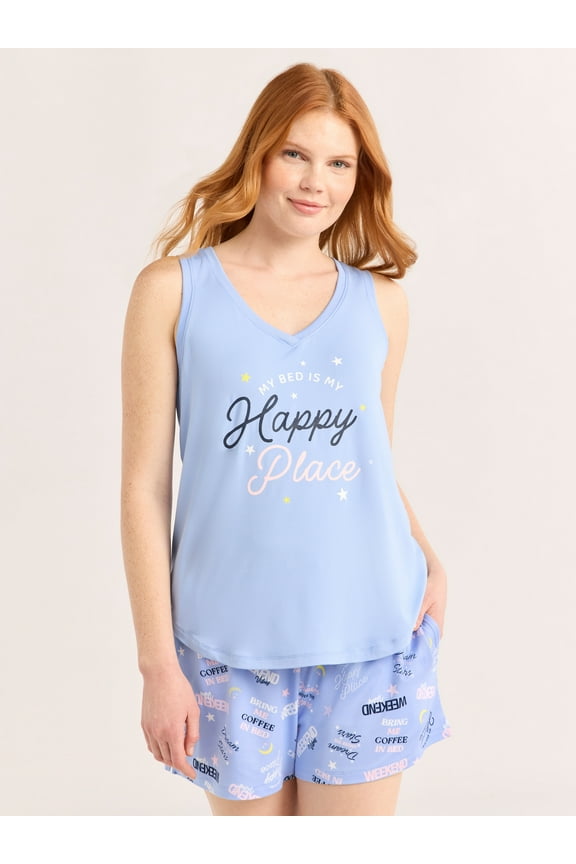 Women's Printed Tank Top and Shorts Pajama Set, 2-Piece, Sizes XS-3X