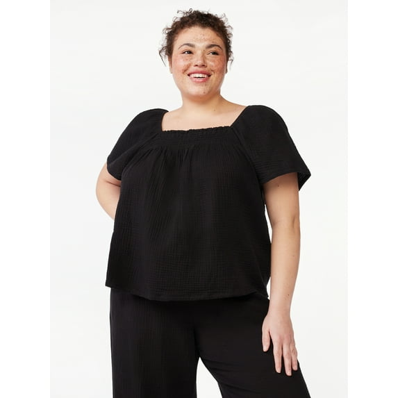 Joyspun Women's Puff Sleeve Gauze Sleep Top, Sizes S to 3X
