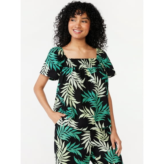 Joyspun Women's Puff Sleeve Gauze Sleep Top, Sizes S to 3X