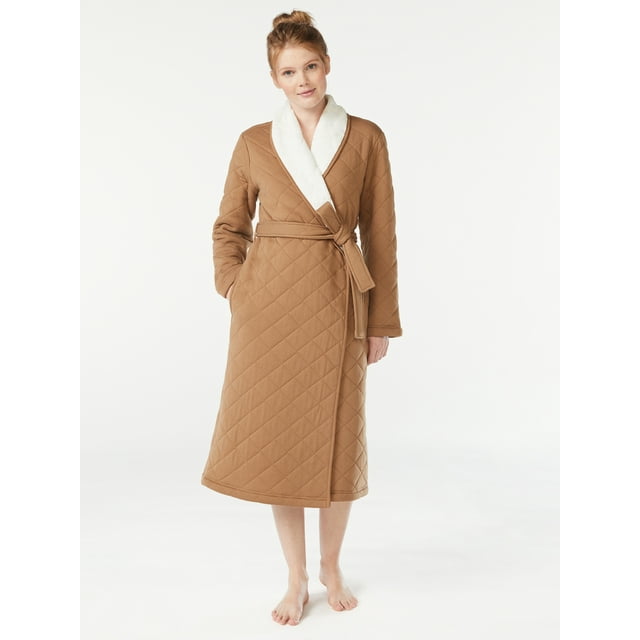 Joyspun Women's Quilted Robe, Sizes up to 3X