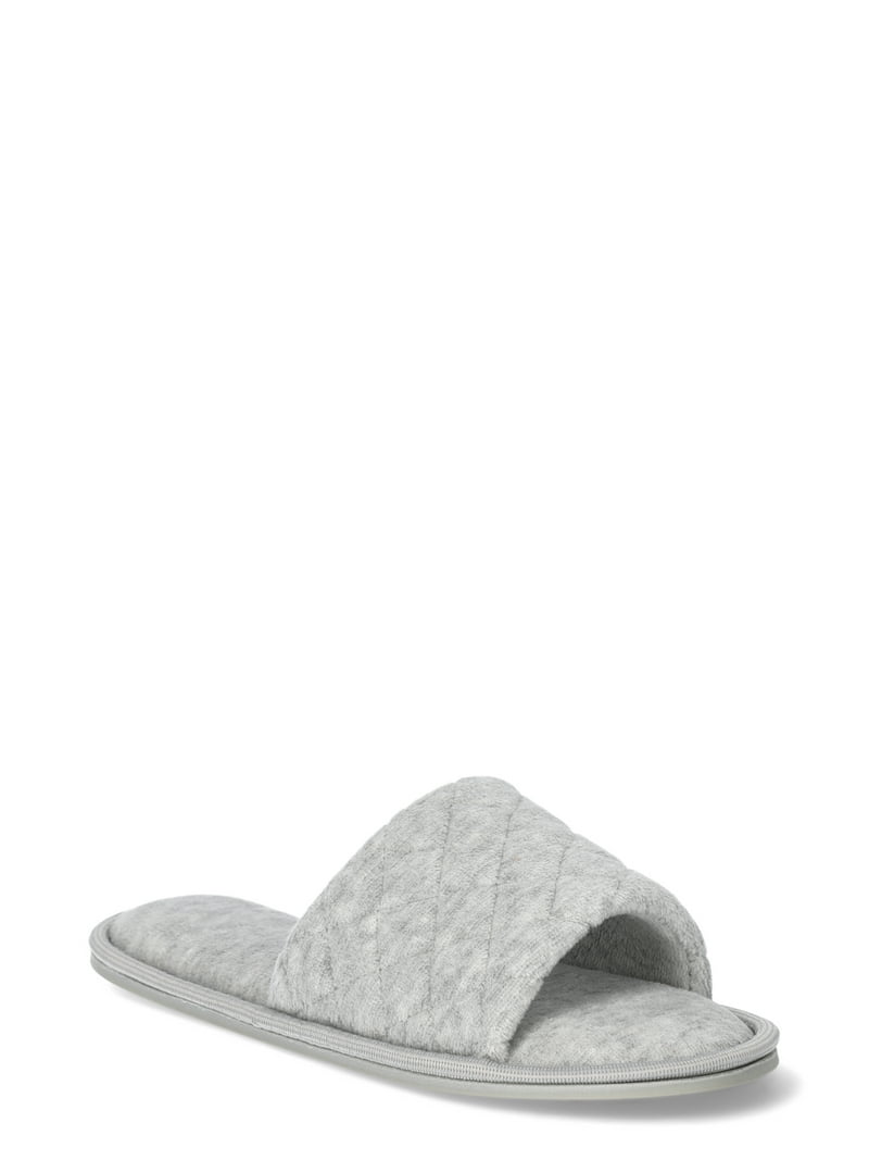 Joyspun Women's Quilted Velvet Single Band Slip-On Slippers, Wide