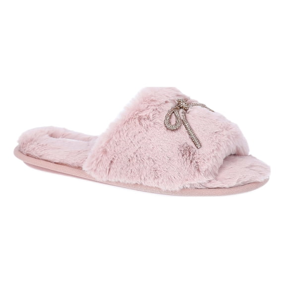 Joyspun Women's Rhinestone Bow Open-Toe Slippers
