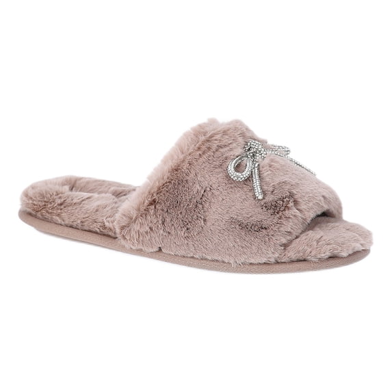 Joyspun Women's Rhinestone Bow Open-Toe Slippers