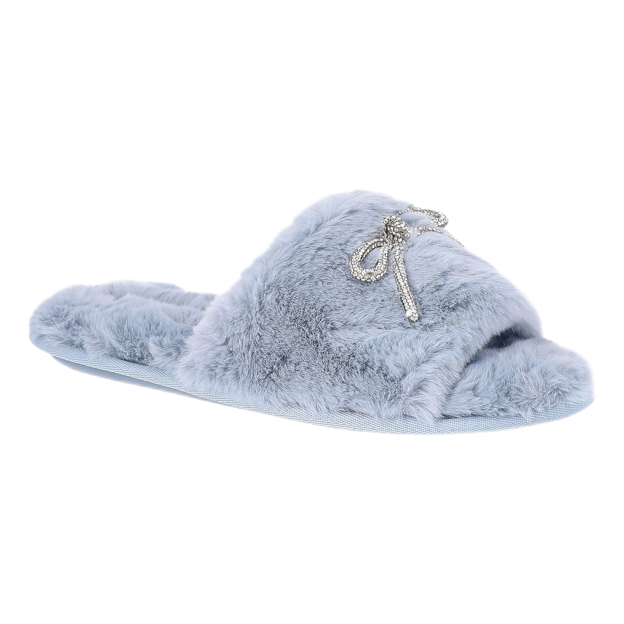 Joyspun Women's Rhinestone Bow Open-Toe Slippers