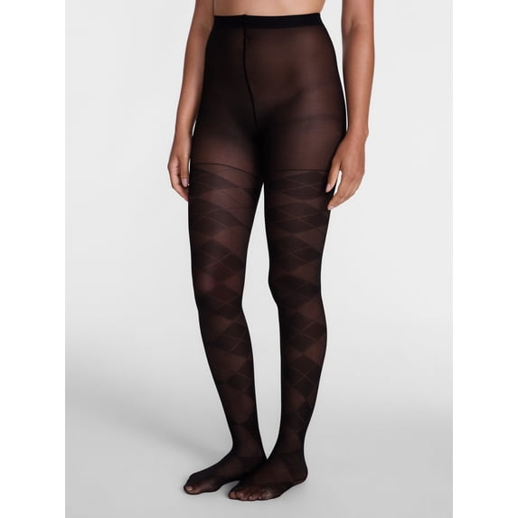 Joyspun Women's Argyle and Opaque Tights, 2-Pack, Sizes S-3XL