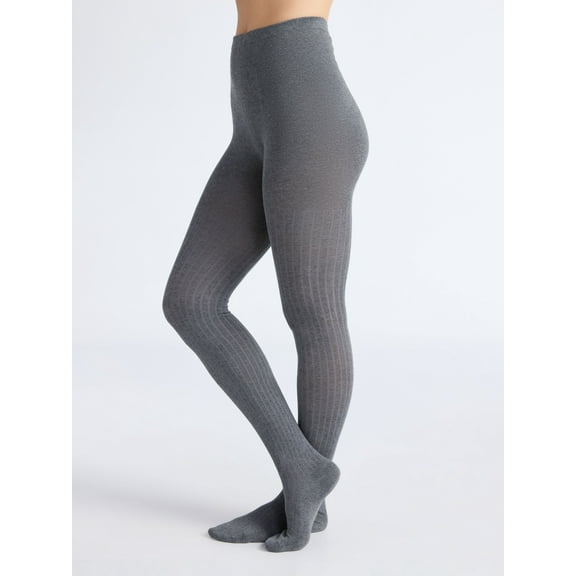 Joyspun Women's Ribbed Cotton-Blend Tights, Sizes S-3XL