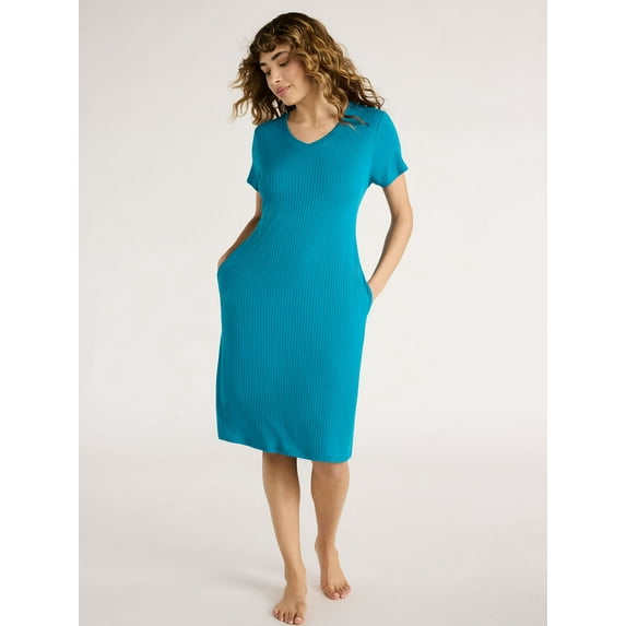 Joyspun Women's Ribbed Knit Midi Sleep Chemise, Sizes XS to 3X